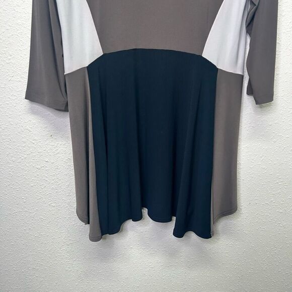 Sympli Women's Gray Colorblock 3/4 Sleeve Tunic Top Casual Scoop Neck Size 8 - Picture 3 of 12